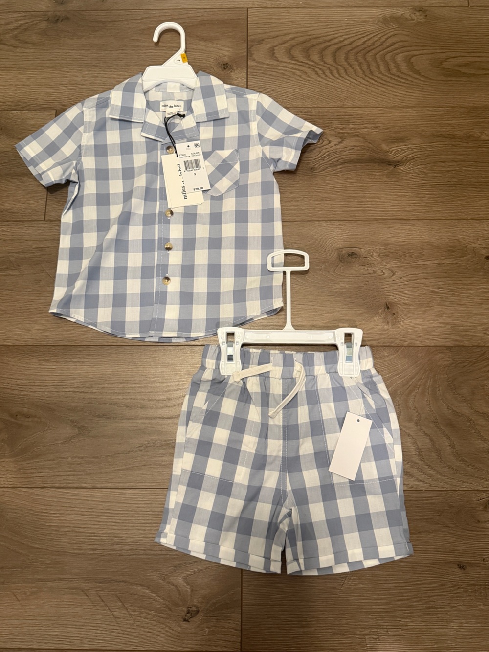 Miles the Label Light Blue & White Gingham Button-Up Shirt and Shorts Set — 3T